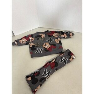 Disney Minnie Mouse Girls 18M Sweatshirt and Leggings 2PC Set Gray Leopard Print